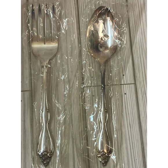 Rogers Oneida Old South II Stainless Steel Serving Spoon Fork Silverplate 2pc - Picture 4 of 12